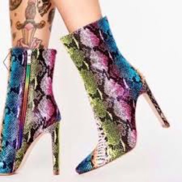 Azalea Wang skaywalker rainbow snake skin boots heeled boots women’s size 7 - Picture 1 of 12